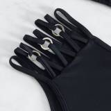 Women new 2023 two piece sexy bikini pure black color hardware swimwear Sexy hollow out beach suit  swimsuit qj1427
