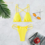 Sexy ladies two piece bikini Design Solid color multicolor swimwear fashion Hollow out beach suit swimsuit qj2026