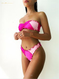 Sexy Women Tube Top Patchwork Contrasting Colors Two-Piece Brown Swimsuit Bikinis Beachwear #xccc0629 Multicolor Swimsuit Wholesale Swimwear Bikini