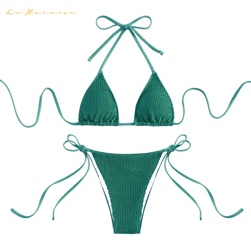 Women two piece sexy bikini multicolor swimwear fashion pure color  lace-up beach suit  swimsuit qj1423