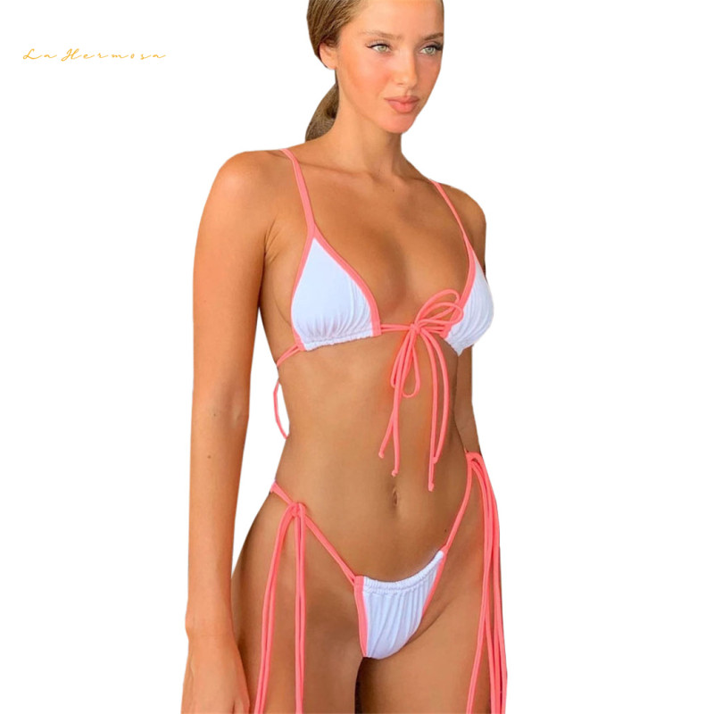 NEW Women two-pieces bikinis lace-up Ribbon of color Swimwear #dp0426 summer  Bathing Suit fashion Swimsuit sexy Thongs Bikini