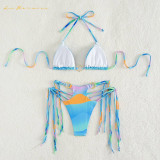 Sexy ladies two piece lace-up tassel bikini Design Polychromatic gradients swimwear summer beach suit swimsuit qj2026