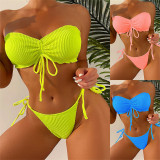 Ladies Tube Tops Bathing Suits Sexy Beachwear Two Piece Thong Bikini High Waist Blue Bathing Suit Wholesale Swimwear RFD3325