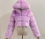 2023 New Winter Coat Jacket Women Hooded Fashion Warm Short Plus Size Overcoat Multicolor Faux Fur Jacket cx01115