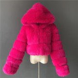 2023 New Winter Coat Jacket Women Hooded Fashion Warm Short Plus Size Overcoat Multicolor Faux Fur Jacket cx01115