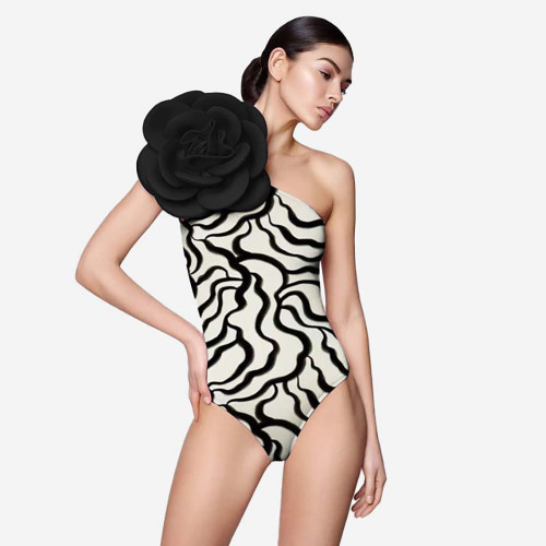 Sexy Tight-Fitting Swimsuit Multi-Colorthree-Dimensional Flower Summer Beach Resort Swimsuit