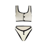 Black and White Minimalist Two-Piece SwimsuitButtoned Decorative Sexy Tight Beach Swimsuit