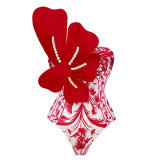 Blue fashion One-Piece Pearl Flower Shoulder-Swimwear Slimmingand Sexy Set of Quick-Drying and BreathableSwimsuits