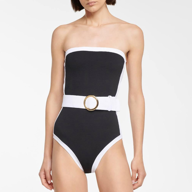 Sexy Tight Strapless One-Piece swimming Suit Blackand White Color Combination Simple Swimsuit