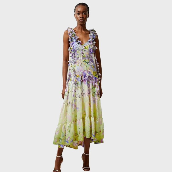 Beautiful Floral One-Piece Swimming Suit 3D FlowerThree-Dimensional Decorative Printed Fringed One-Piece Swimsuit