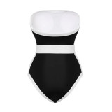 Sexy Tight Strapless One-Piece swimming Suit Blackand White Color Combination Simple Swimsuit