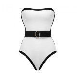 Sexy Tight Strapless One-Piece swimming Suit Blackand White Color Combination Simple Swimsuit