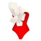Pink One-Piece Pearl Flower Shoulder-Swimwear Slimmingand Sexy Set of Quick-Drying and BreathableSwimsuits