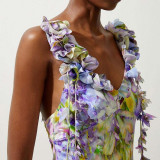 Beautiful Floral One-Piece Swimming Suit 3D FlowerThree-Dimensional Decorative Printed Fringed One-Piece Swimsuit