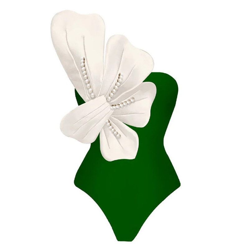 Green fashion One-Piece Pearl Flower Shoulder-Swimwear Slimmingand Sexy Set of Quick-Drying and BreathableSwimsuits