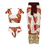 Fashion Printed Maple Leaf One-Piece Swimsuit SummerRefreshing V-Neck Beach Dress Swimsuit