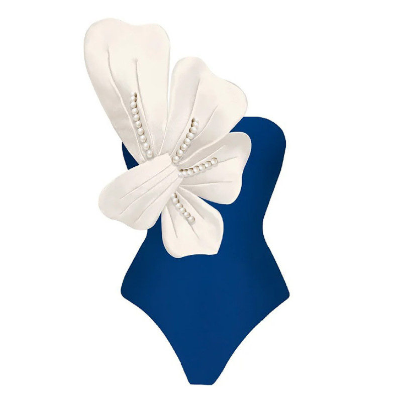Blue fashion One-Piece Pearl Flower Shoulder-Swimwear Slimmingand Sexy Set of Quick-Drying and BreathableSwimsuits