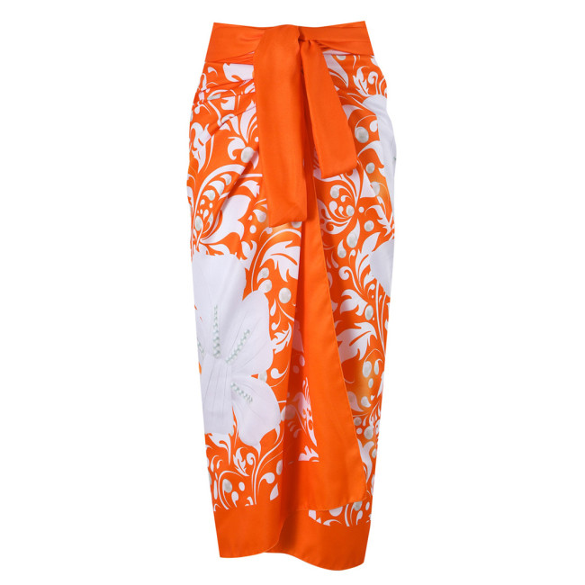 Orange One-Piece Pearl Flower Shoulder-Swimwear Slimmingand Sexy Set of Quick-Drying and BreathableSwimsuits