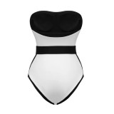 Sexy Tight Strapless One-Piece swimming Suit Blackand White Color Combination Simple Swimsuit