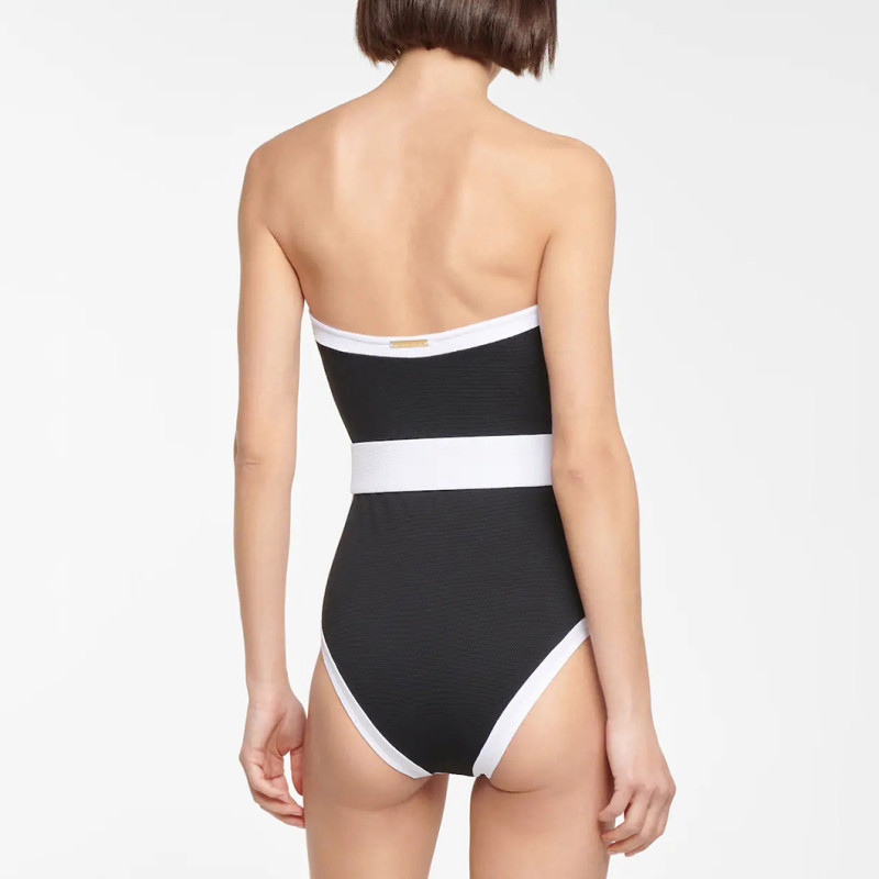 Sexy Tight Strapless One-Piece swimming Suit Blackand White Color Combination Simple Swimsuit