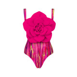 Black New Style Figure-Hugging Three-Dimensional FlowerPattern Hot One-Piece Swimming Suit Swimwear