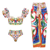 Ruffled-Edge Printed Two-Piece Swimming Suit sexySorceress Retro Beach Swimsuit