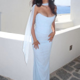 Sexy Women's Fashion Suit Fishbone Plunging Top with a Full-Skirted Fish Tail Skirt High-End Two-Piece Set Dress