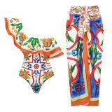 Ruffled-Edge Printed Two-Piece Swimming Suit sexySorceress Retro Beach Swimsuit