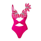 New Transparent Three-Dimensional PrintedSwimming Suit Pink One-Piece with Beach-Style SkirtSwimsuit