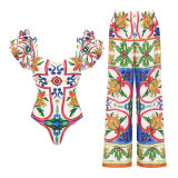 Ruffled-Edge Printed Two-Piece Swimming Suit sexySorceress Retro Beach Swimsuit
