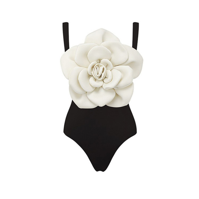 Black New Style Figure-Hugging Three-Dimensional FlowerPattern Hot One-Piece Swimming Suit Swimwear