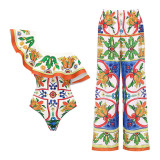 Ruffled-Edge Printed Two-Piece Swimming Suit sexySorceress Retro Beach Swimsuit