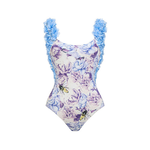 One-Piece Backless Flower Shoulder-Belt SwimmingSuit Handcrafted Vacation Retro Backless DesignSwimsuit