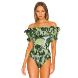 Strapless One-Piece Backless Swimming Suit FloralTight Lace Printed Beach swimsuit