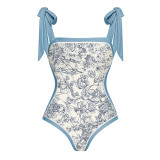 Sexy Sheer-Printed Floral One-Piece Swimsuit withDrawstrings - a Cute and Fresh Style One-PieceSwimsuit