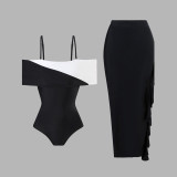 V-Neck Black and White Patchwork Color swimmingSuit Simple and Elegant One-Piece Swimsuit