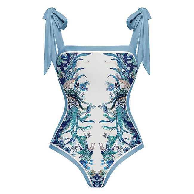 Sexy Sheer-Printed Floral One-Piece Swimsuit withDrawstrings - a Cute and Fresh Style One-PieceSwimsuit