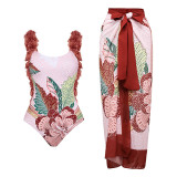 One-Piece Backless Flower Shoulder-Belt SwimmingSuit Handcrafted Vacation Retro Backless DesignSwimsuit