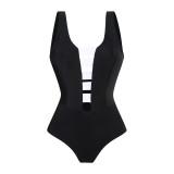 V-Neck Black and White Patchwork Color swimmingSuit Simple and Elegant One-Piece Swimsuit