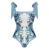 Sexy Sheer-Printed Floral One-Piece Swimsuit withDrawstrings - a Cute and Fresh Style One-PieceSwimsuit
