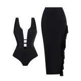 V-Neck Black and White Patchwork Color swimmingSuit Simple and Elegant One-Piece Swimsuit