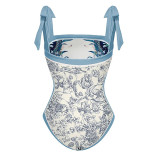 Sexy Sheer-Printed Floral One-Piece Swimsuit withDrawstrings - a Cute and Fresh Style One-PieceSwimsuit