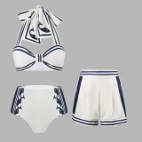 Black and White Color Matching One-Piece Neck-WrapTight-Fitting Swimsuit Backless High-End Style BikiniSwimsuit