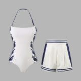 Black and White Color Matching One-Piece Neck-WrapTight-Fitting Swimsuit Backless High-End Style BikiniSwimsuit