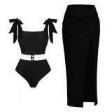 Belted Shoulder Strap Printed One-Piece SwimmingSuit Vintage High-End show style Tight-FittingSwimsuit