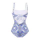 Sexy One-Piece Bandeau Swimsuit Ethnic Style PrintedTight Backless Bandeau Swimsuit