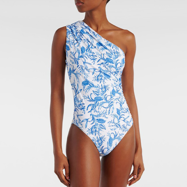 Sexy and Fashionable One-Piece Swimsuit Single.Shoulder Tight Floral Print Swimsuit