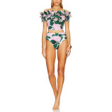 Strapless One-Piece Backless Swimming Suit FloralTight Lace Printed Beach swimsuit