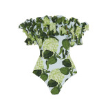 Strapless One-Piece Backless Swimming Suit FloralTight Lace Printed Beach swimsuit