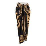 Women's One-Piece Deep V Tight-Fitting Swimsuit Fashionable and Individualized Backless PrintedSwimsuit